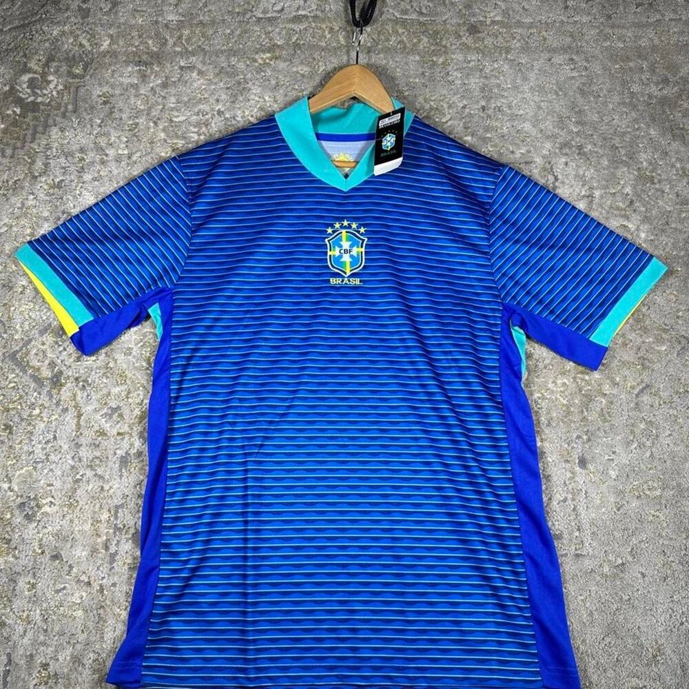 NWT Brazil 2024 Away Soccer Jersey Blue Wave Pattern Men's Size XXL - Unbranded